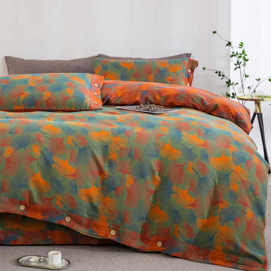 Ownkoti Artistic Ginkgo Leaf Cotton Gauze Bedding Set(4PCS) - image 0