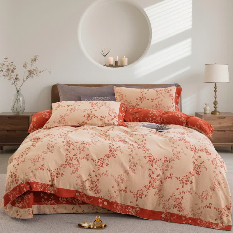 Ownkoti Country Leaf Cotton Gauze Bedding Set(4PCS) - image 1