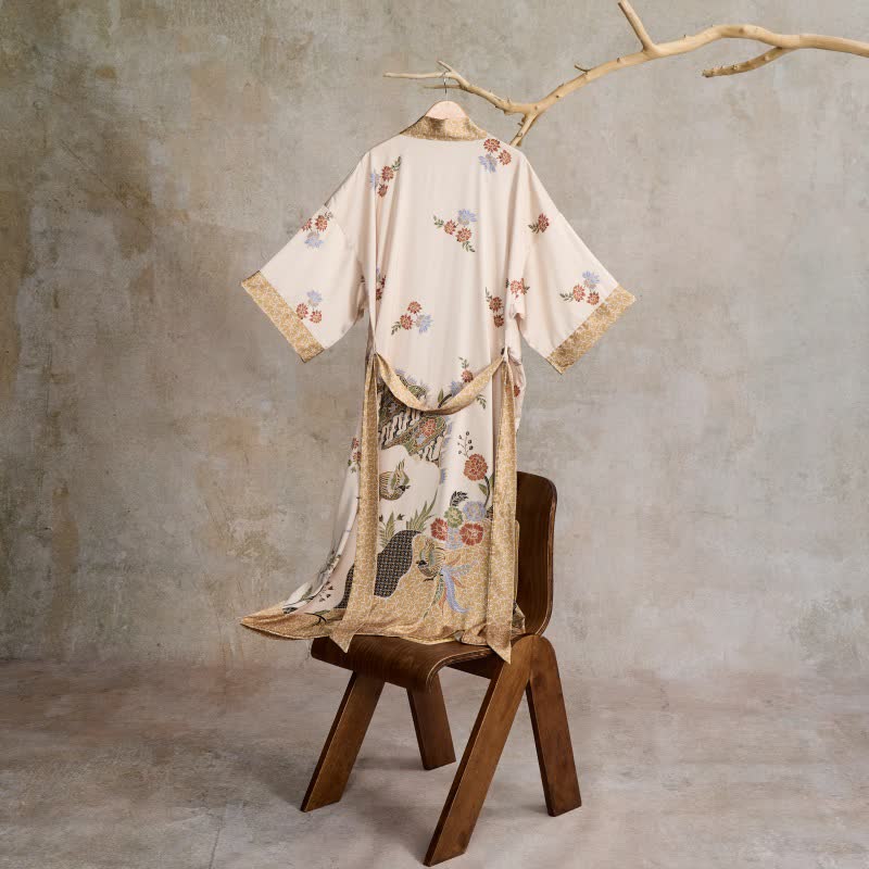 Ownkoti Oriental Floral Bird Kimono Style Bathrobe - image 4