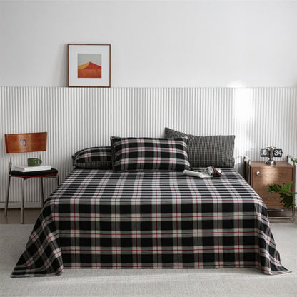 Ownkoti Classic Big Plaid Cotton Sheet Bedspread - Black - Bedspread with 2PCS Pillowcases - King - image 0