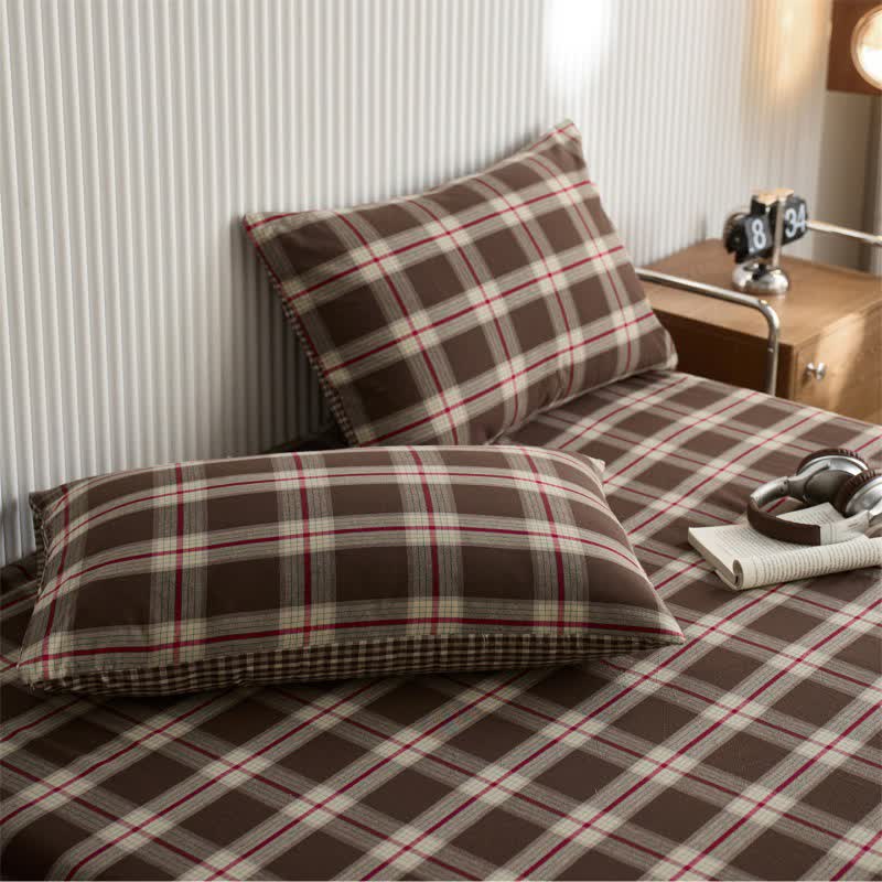 Ownkoti Classic Big Plaid Cotton Sheet Bedspread - Coffee - 2PCS Pillowcases - 19" x 29" - image 7