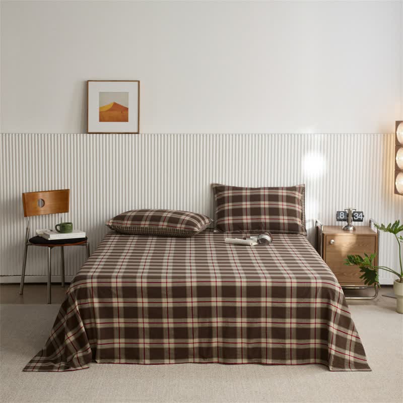 Ownkoti Classic Big Plaid Cotton Sheet Bedspread - Coffee - Bedspread with 2PCS Pillowcases - King - image 6