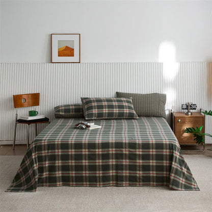 Ownkoti Classic Big Plaid Cotton Sheet Bedspread - Green - Bedspread with 2PCS Pillowcases - King - image 4