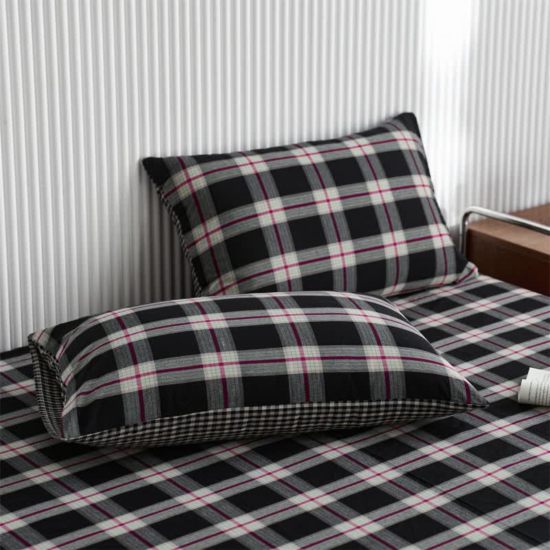 Ownkoti Classic Big Plaid Cotton Sheet Bedspread - Black - 2PCS Pillowcases - 19" x 29" - image 3