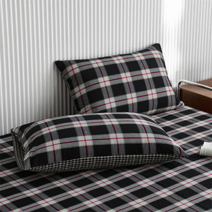 Ownkoti Classic Big Plaid Cotton Sheet Bedspread - Black - 2PCS Pillowcases - 19" x 29" - image 3