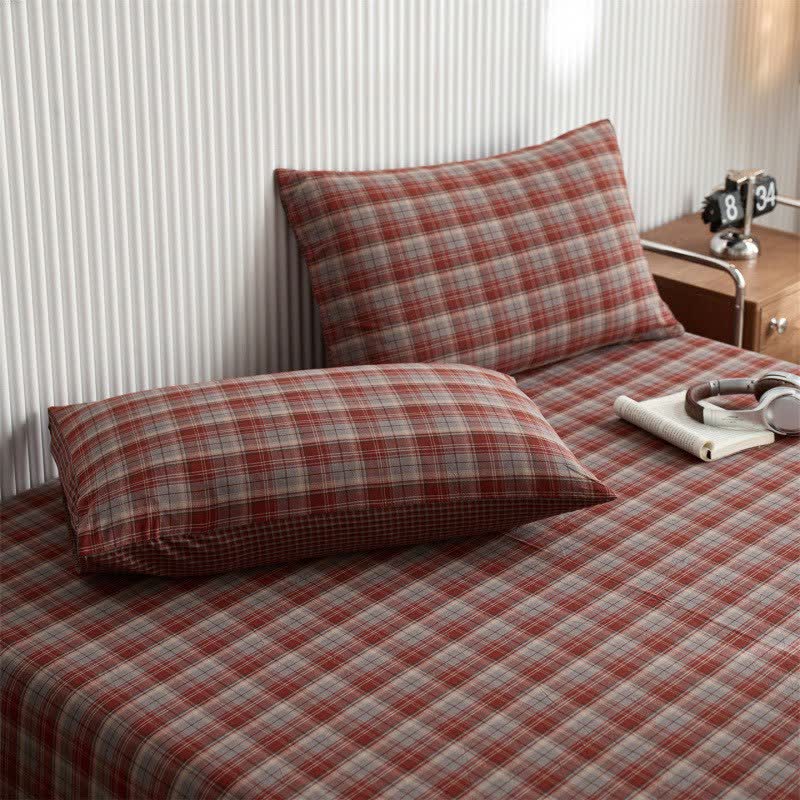 Ownkoti Classic Vintage Plaid Cotton Sheet Bedspread - Red - 2PCS Pillowcases - 19" x 29" - image 5
