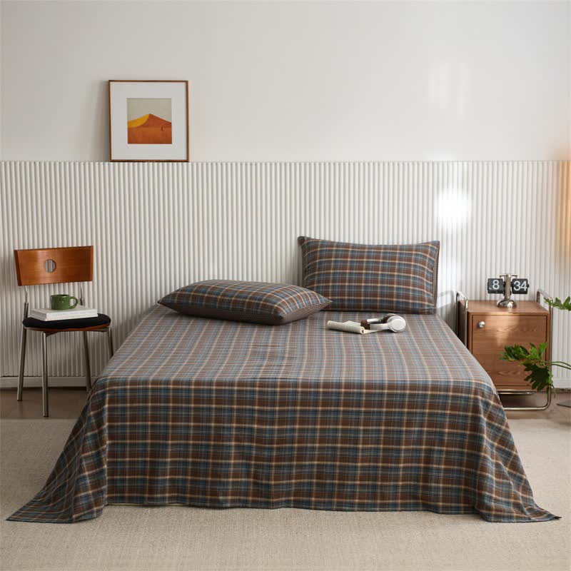 Ownkoti Classic Vintage Plaid Cotton Sheet Bedspread - Blue - Bedspread with 2PCS Pillowcases - King - image 0