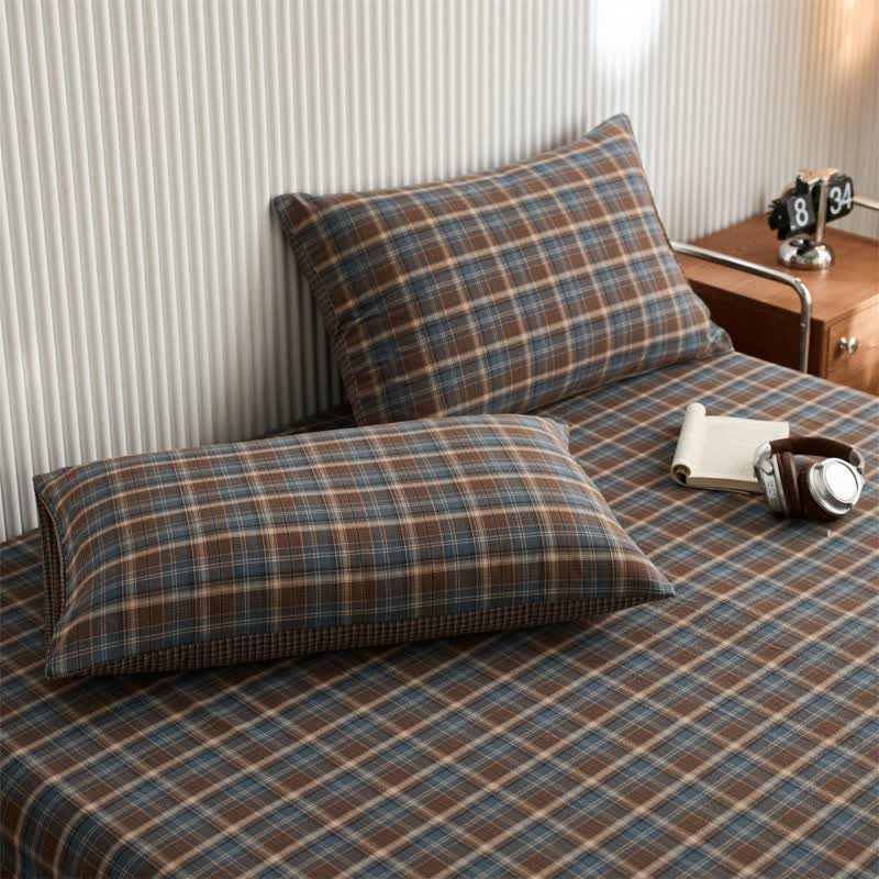 Ownkoti Classic Vintage Plaid Cotton Sheet Bedspread - Blue - 2PCS Pillowcases - 19" x 29" - image 1
