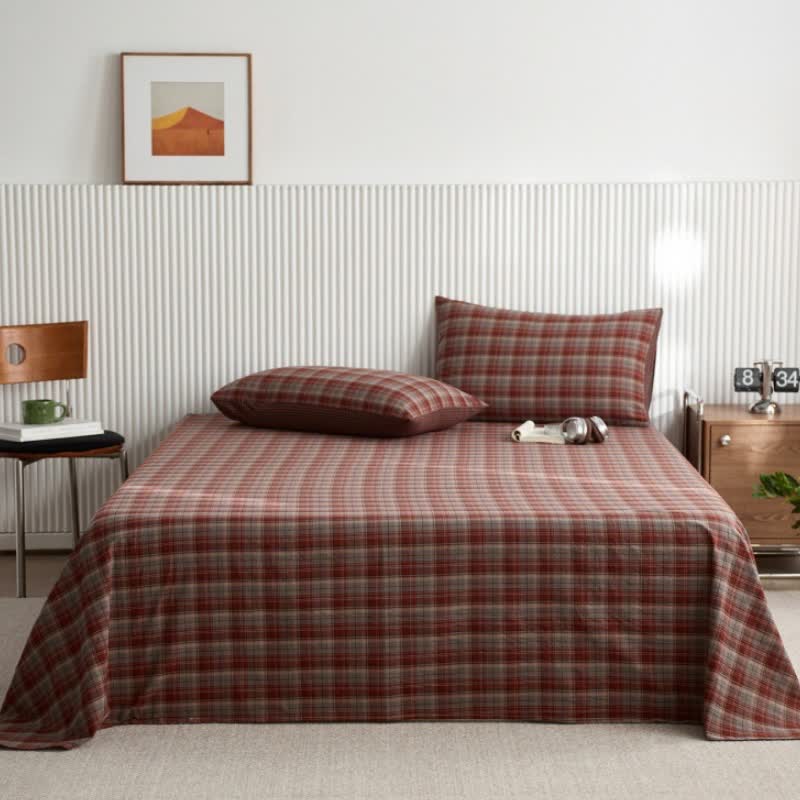 Ownkoti Classic Vintage Plaid Cotton Sheet Bedspread - Red - Bedspread with 2PCS Pillowcases - King - image 4