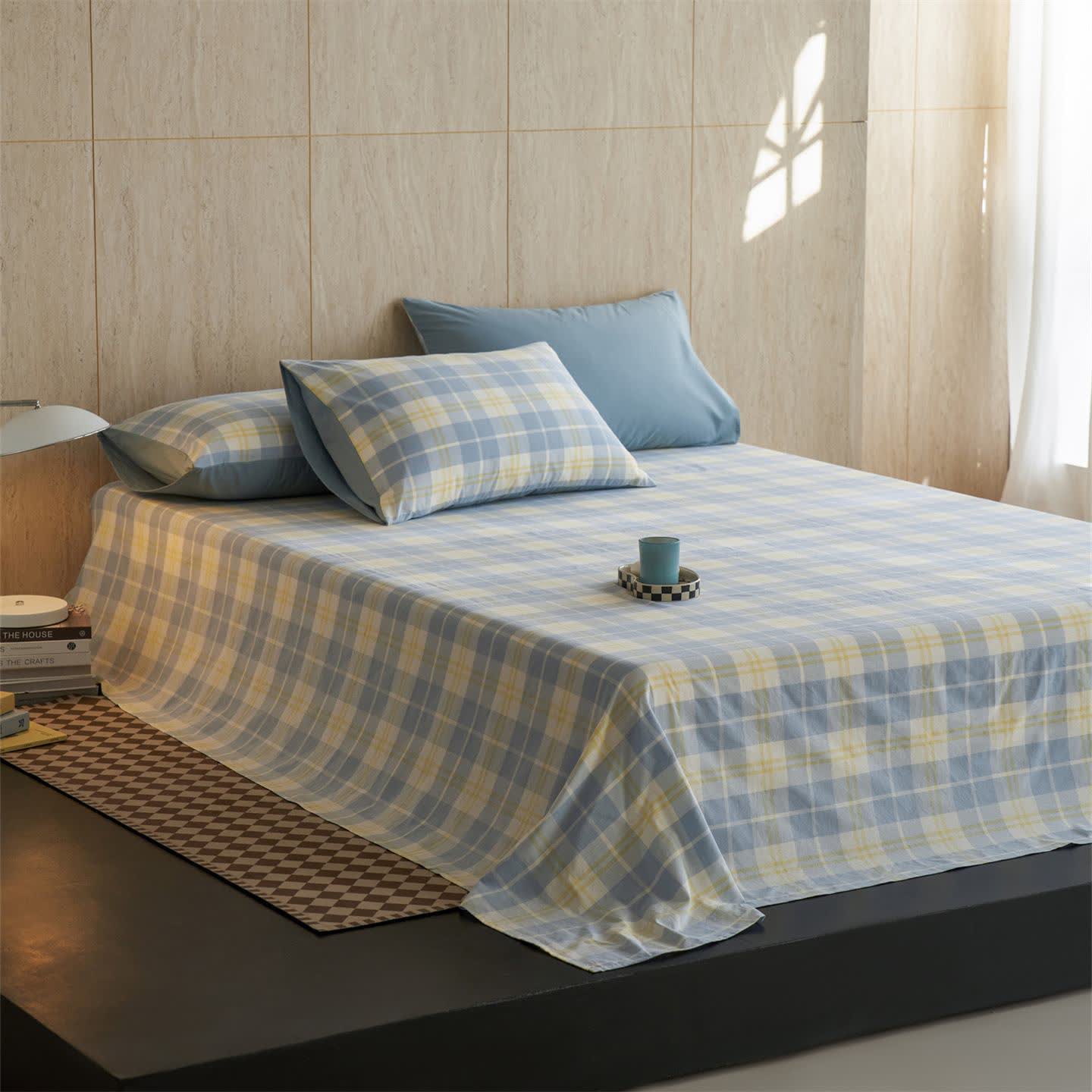 Ownkoti Fresh Gingham Pure Cotton Sheet Bedspread - Blue - 2PCS Pillowcases - 19" x 29" - image 0