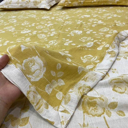 Ownkoti Yellow Rose Cotton Reversible Sheet Bedspread - Bedspread with 2PCS Pillowcases - King - image 0