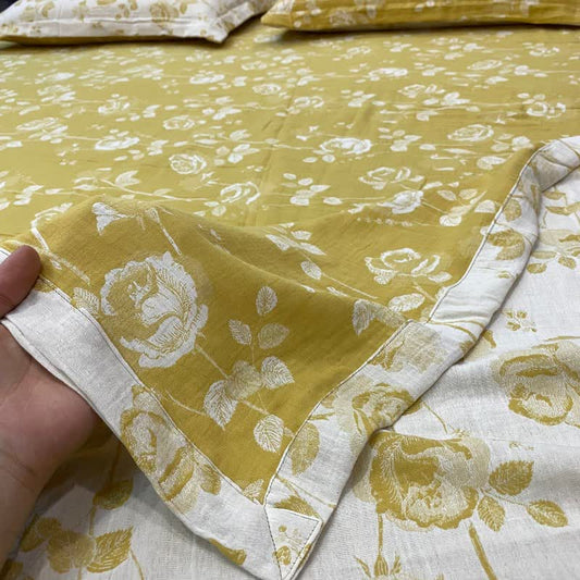 Ownkoti Yellow Rose Cotton Reversible Sheet Bedspread - Bedspread with 2PCS Pillowcases - King - image 0