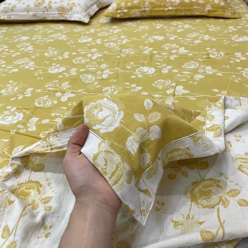 Ownkoti Yellow Rose Cotton Reversible Sheet Bedspread - image 3