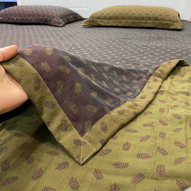 Ownkoti Retro Floral Cotton Reversible Sheet Bedspread - Dark Purple & Green - Bedspread with 2PCS Pillowcases - King - image 6