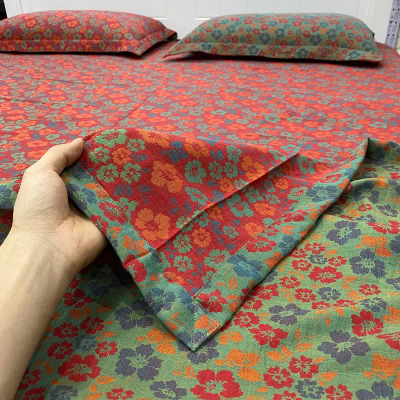 Ownkoti Pastoral Floral Cotton Reversible Sheet Bedspread - Red - Bedspread with 2PCS Pillowcases - King - image 0