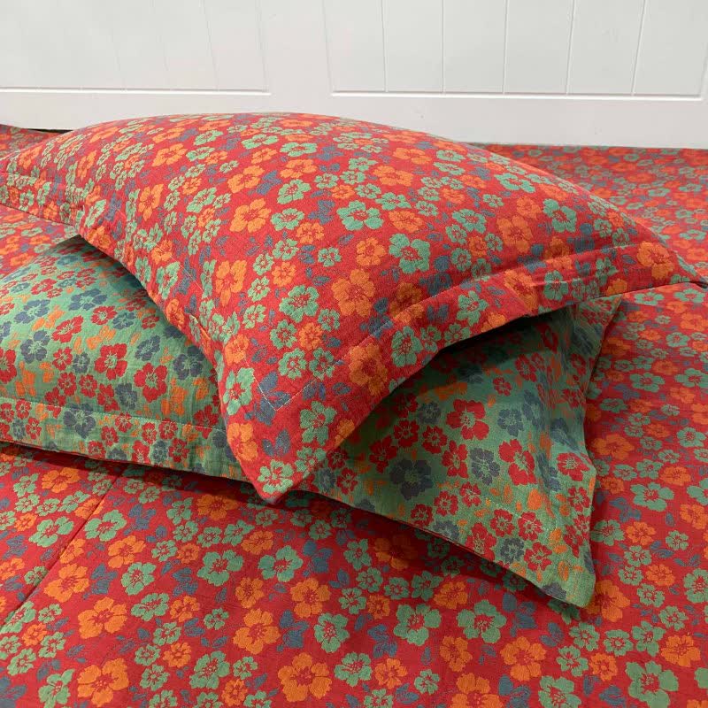 Ownkoti Pastoral Floral Cotton Reversible Sheet Bedspread - Red - 2PCS Pillowcases - 19" x 29" - image 4