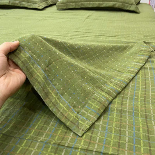 Ownkoti Green Gingham Cotton Reversible Sheet Bedspread - Bedspread with 2PCS Pillowcases - King - image 0