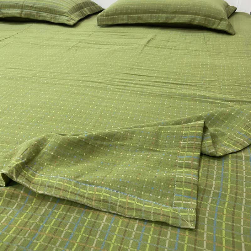 Ownkoti Green Gingham Cotton Reversible Sheet Bedspread - image 1