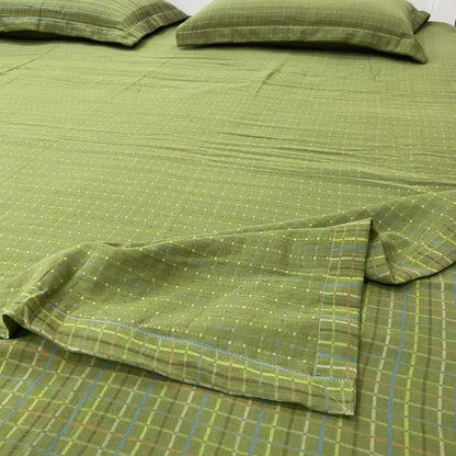 Ownkoti Green Gingham Cotton Reversible Sheet Bedspread - image 1