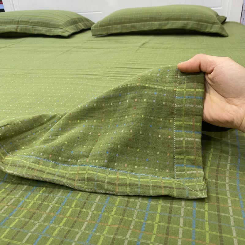 Ownkoti Green Gingham Cotton Reversible Sheet Bedspread - image 2