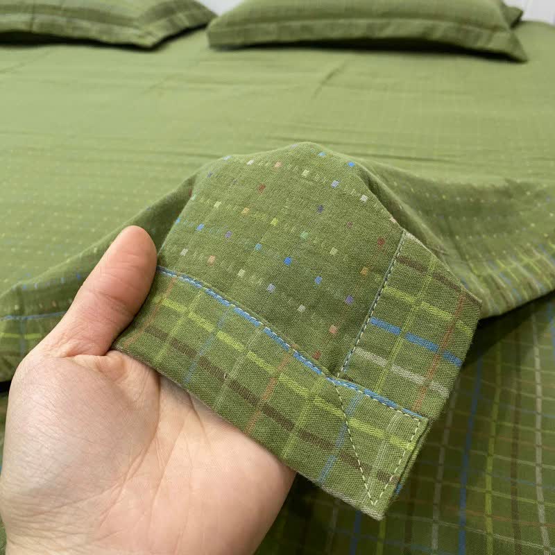 Ownkoti Green Gingham Cotton Reversible Sheet Bedspread - image 3