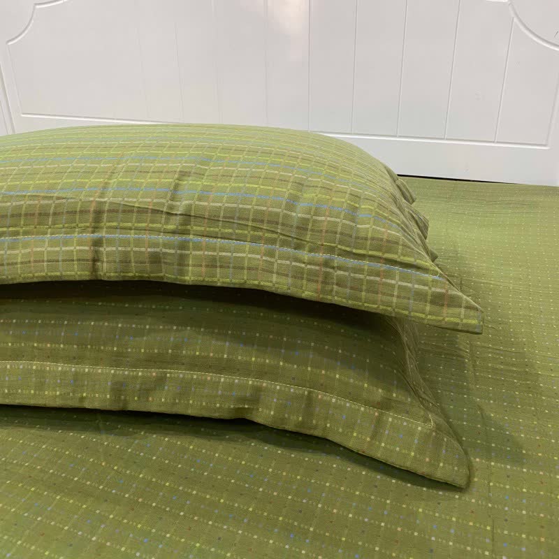 Ownkoti Green Gingham Cotton Reversible Sheet Bedspread - 2PCS Pillowcases - 19" x 29" - image 4
