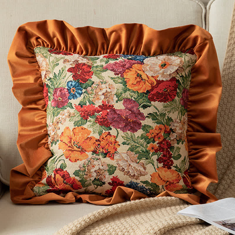Ownkoti Country Style Floral Ruffled Throw Pillow - Orange - Pillowcase - 19" x 19" - image 5