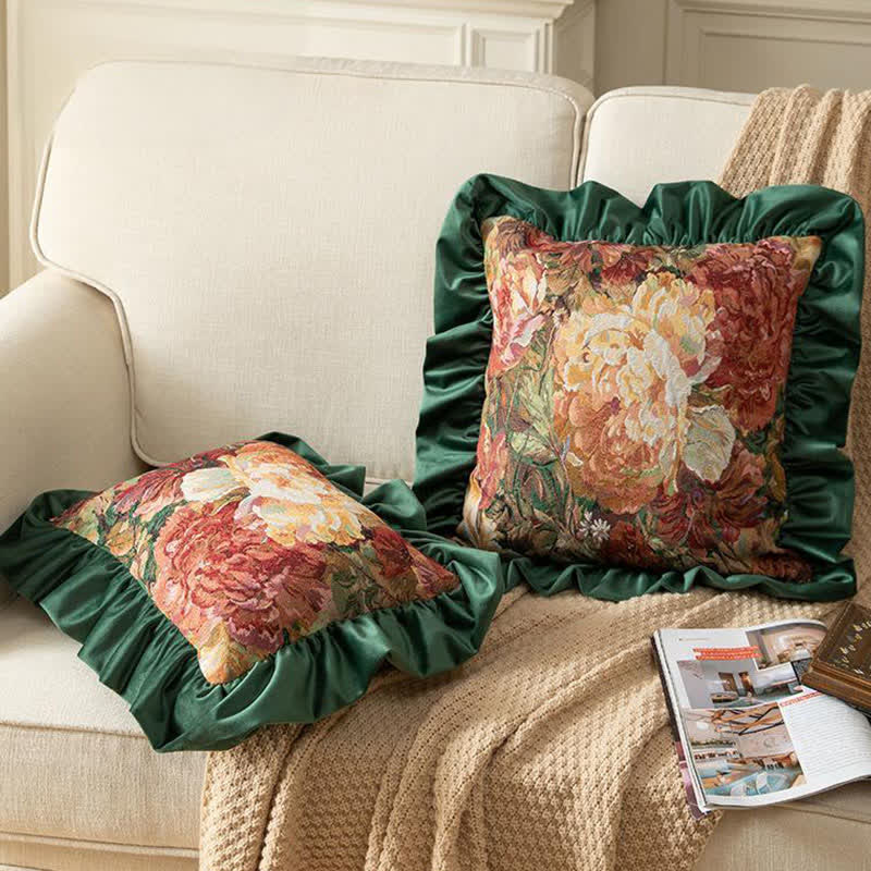 Ownkoti Oil Painting Peony Ruffled Throw Pillow - image 2