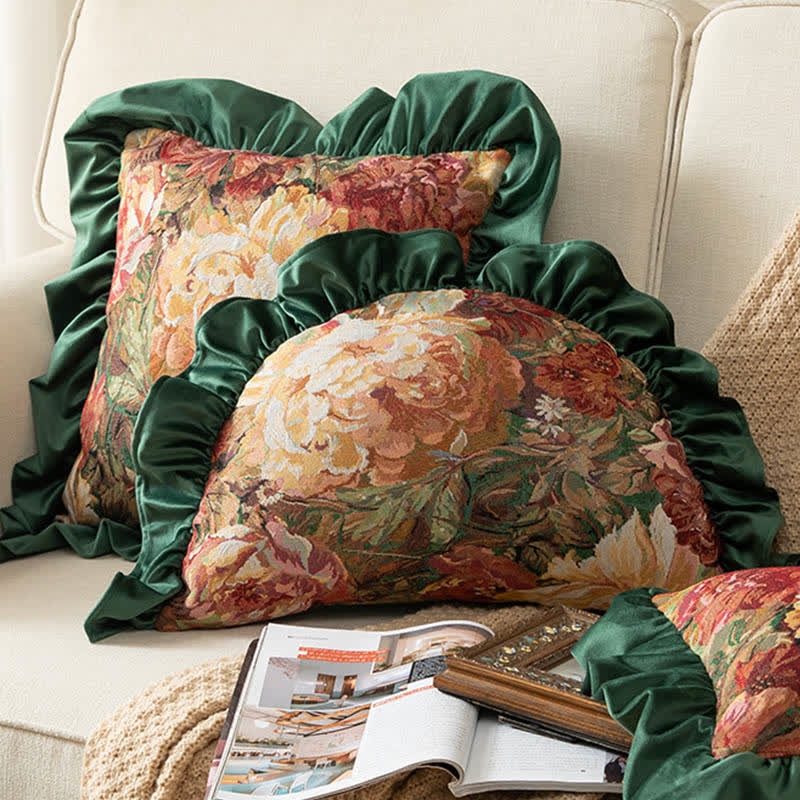 Ownkoti Oil Painting Peony Ruffled Throw Pillow - image 3