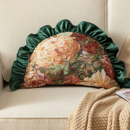 Ownkoti Oil Painting Peony Ruffled Throw Pillow - Green - Pillow - 25" x 15" - image 6