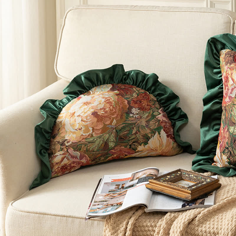 Ownkoti Oil Painting Peony Ruffled Throw Pillow - image 8