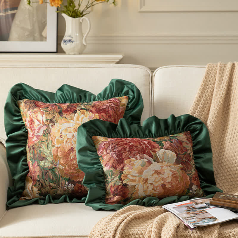 Ownkoti Oil Painting Peony Ruffled Throw Pillow - image 1