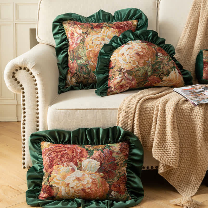 Ownkoti Oil Painting Peony Ruffled Throw Pillow - image 0