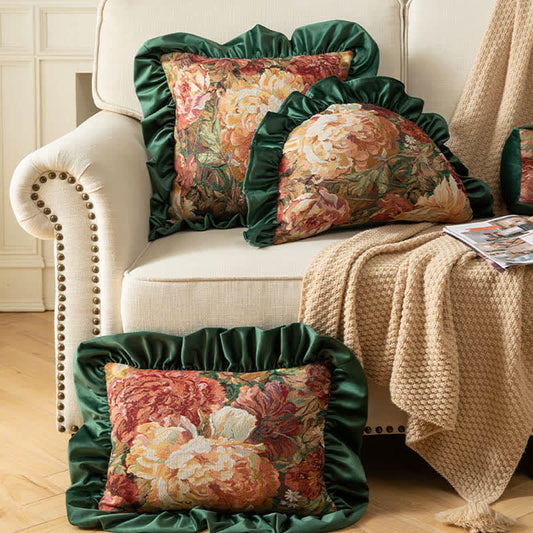 Ownkoti Oil Painting Peony Ruffled Throw Pillow - image 0