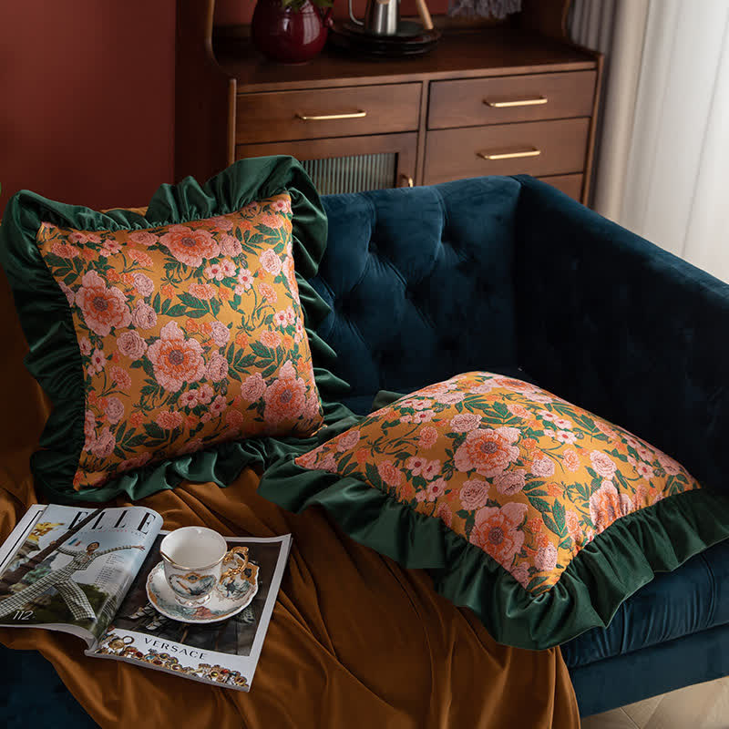 Ownkoti Vintage Floral Jacquard Ruffled Throw Pillow - image 1