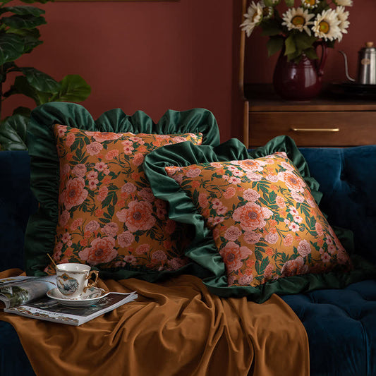 Ownkoti Vintage Floral Jacquard Ruffled Throw Pillow - image 0