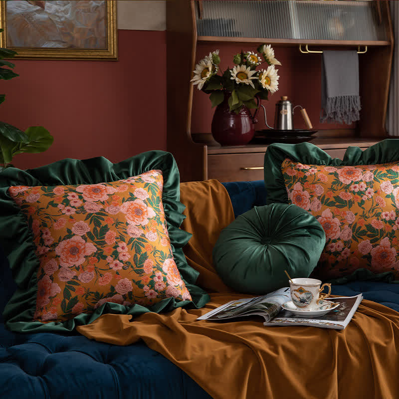Ownkoti Vintage Floral Jacquard Ruffled Throw Pillow - image 2