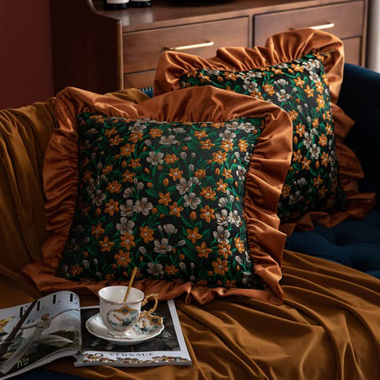 Ownkoti Retro Floral Leaf Ruffled Throw Pillow - image 0