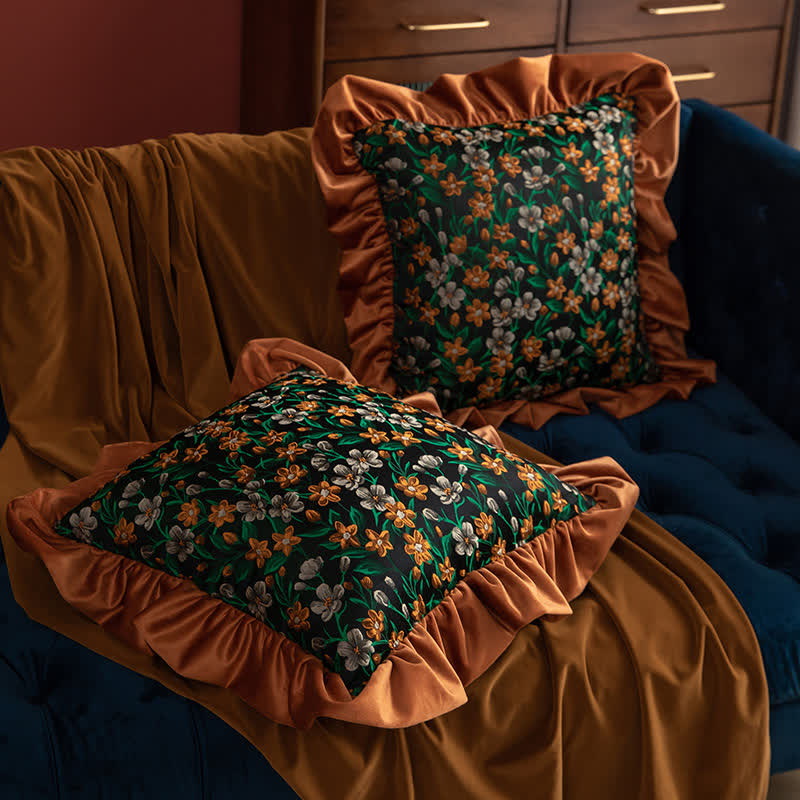 Ownkoti Retro Floral Leaf Ruffled Throw Pillow - image 1