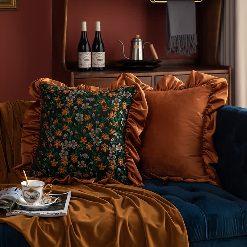 Ownkoti Retro Floral Leaf Ruffled Throw Pillow - image 2