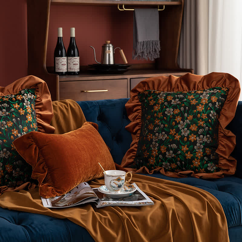 Ownkoti Retro Floral Leaf Ruffled Throw Pillow - image 3