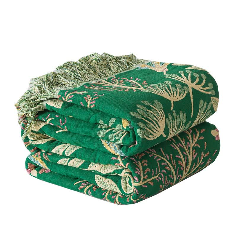 Ownkoti Botanical Green Leaf Cotton Tassel Blanket - image 1