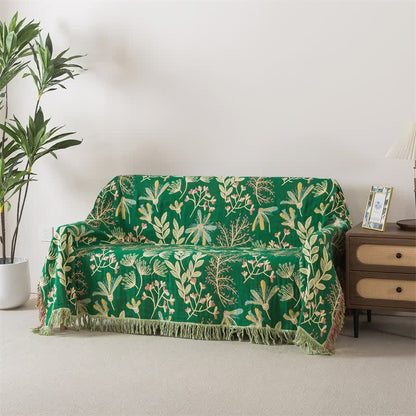 Ownkoti Botanical Green Leaf Cotton Tassel Blanket - 90"W x 98"L - image 0