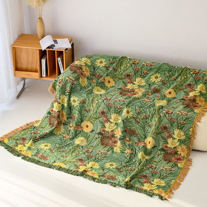 Ownkoti Meadow Daisy Cotton Gauze Tassel Blanket - 90"W x 98"L - image 0
