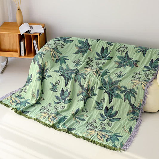 Ownkoti Botanical Leaf & Berry Cotton Gauze Blanket - 79"W x 90"L - image 0