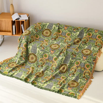 Ownkoti Garden-Inspired Floral Cotton Gauze Tassel Blanket - 90"W x 98"L - image 0