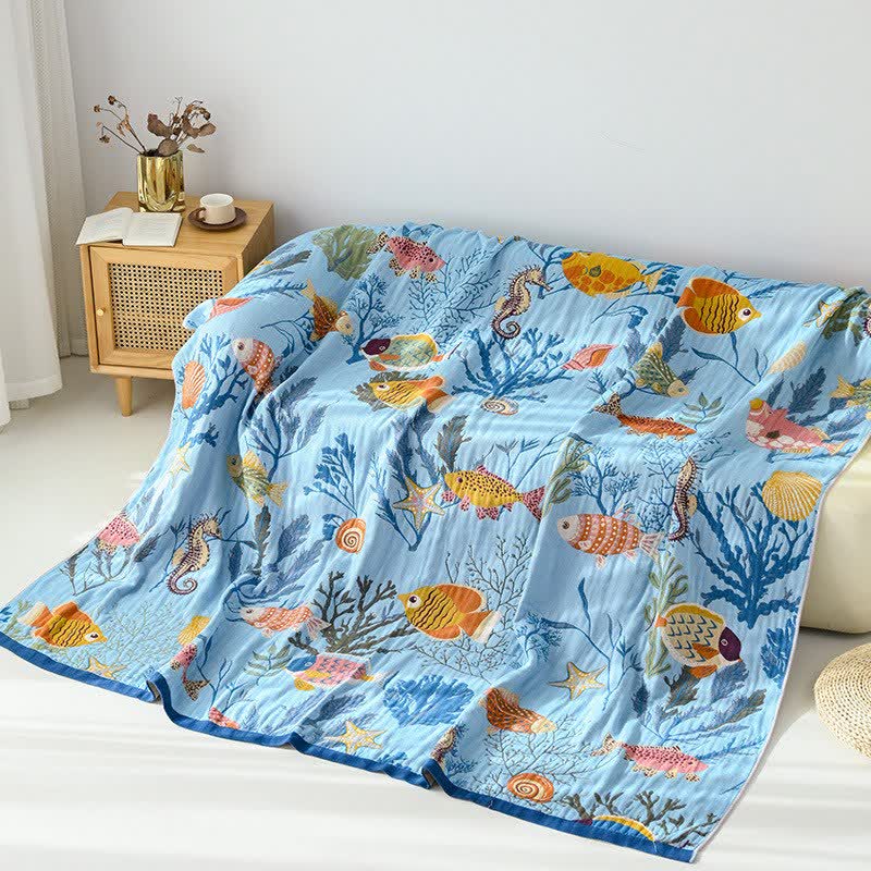 Ownkoti Ocean-Themed Reversible Cotton Gauze Blanket - 90"W x 98"L - image 0