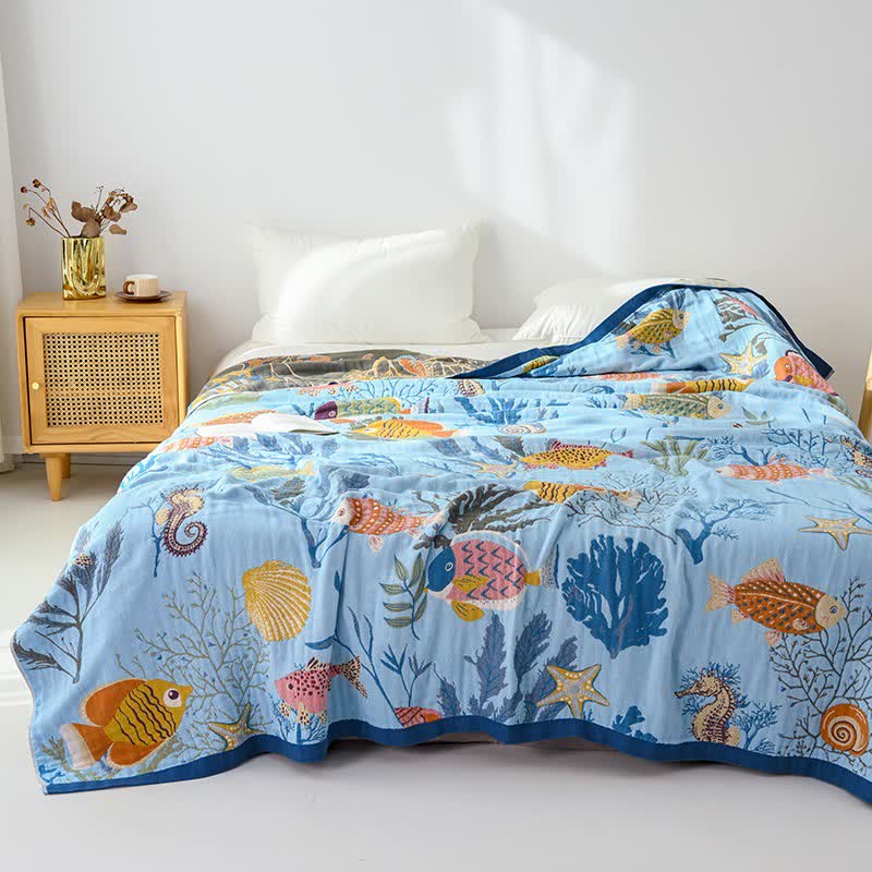 Ownkoti Ocean-Themed Reversible Cotton Gauze Blanket - image 2