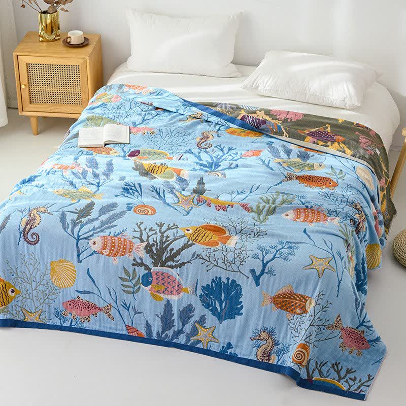 Ownkoti Ocean-Themed Reversible Cotton Gauze Blanket - image 3