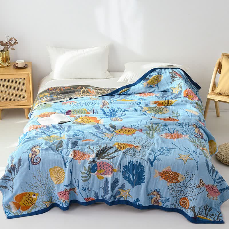 Ownkoti Ocean-Themed Reversible Cotton Gauze Blanket - image 1
